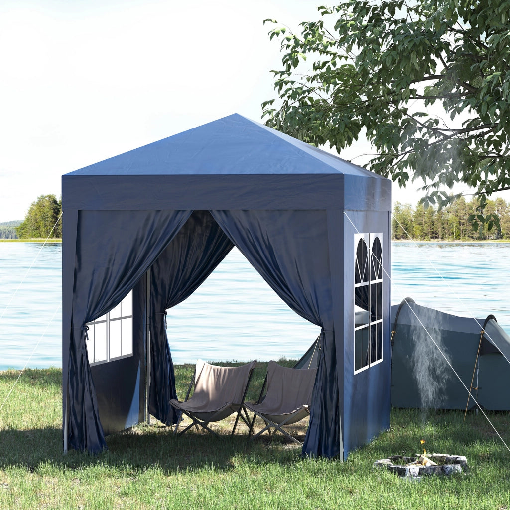 Gazebo Pieghevole Pop Up 2x2 m con 4 Pareti Rimovibili in Poliestere e Acciaio, Blu