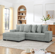 Divano angolare a L 4 posti 256;5 x 133;5 x 89 cm in corduroy grigio; con 6 cuscini