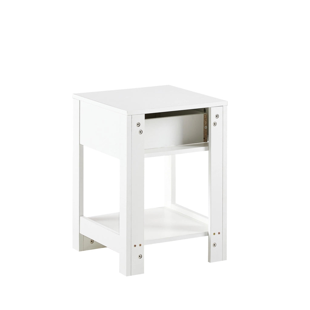 Comodino in rattan con cassetto, bianco, 55x40x40 cm, design moderno per camera e soggiorno