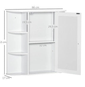 Mobiletto bagno bianco con specchio, 8 scomparti, 66x17x63 cm, montaggio a parete