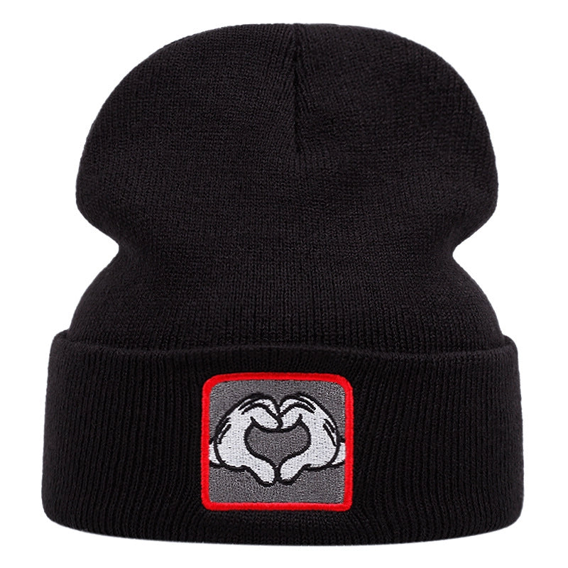 Cappelli invernali caldi lavorati a maglia con ricamo a cuore di Topolino, colore nero.