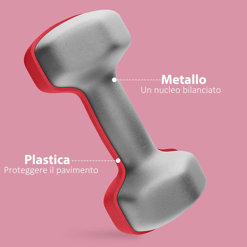 Set 2 Manubri Esagonali da 2x4 kg in Metallo e Plastica con Impugnatura Antiscivolo. 19x9x9 cm. Rosso