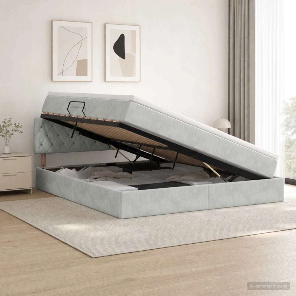 Letto con contenitore LED e materasso Grigio Chiaro 3459192
