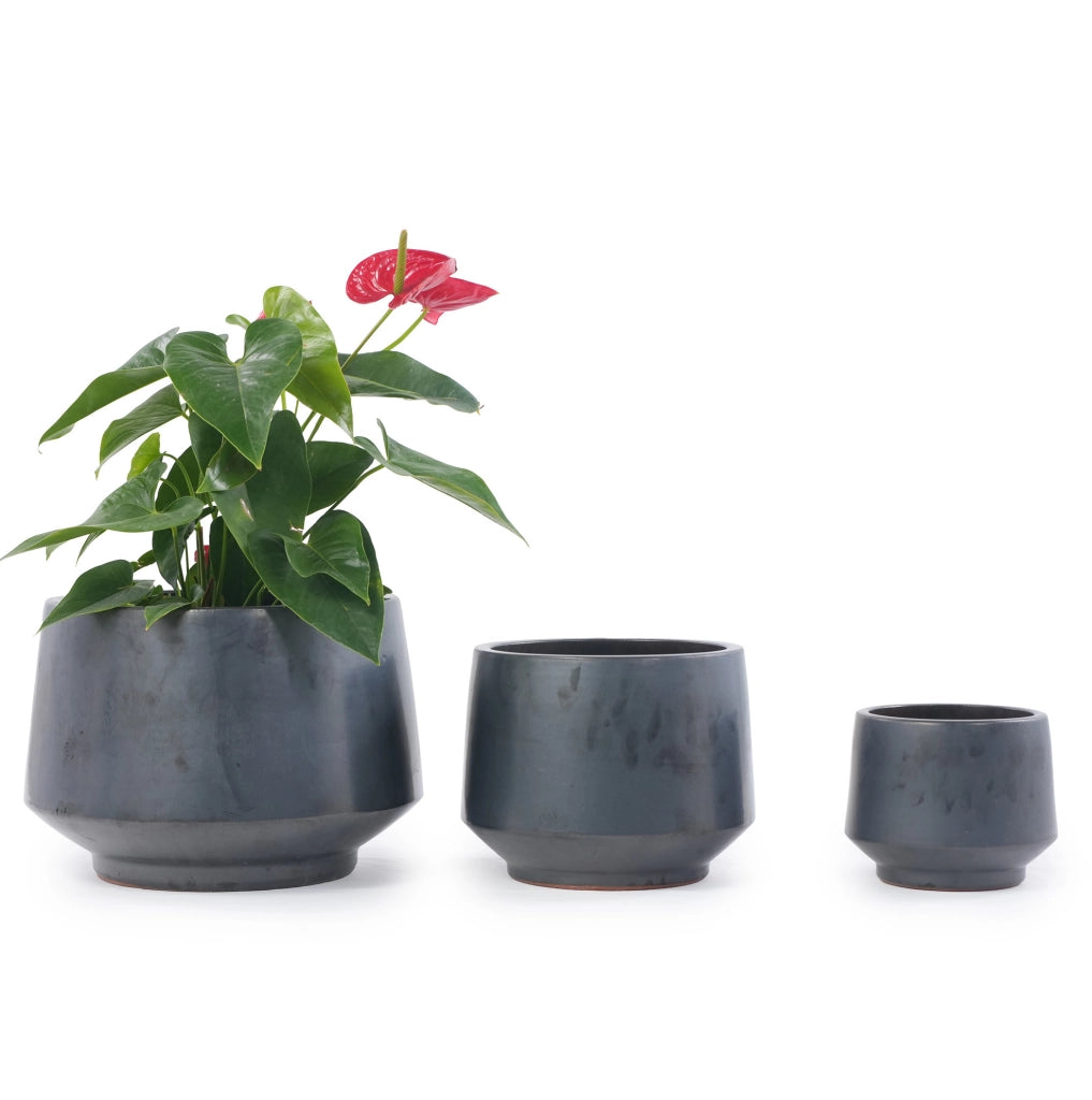 VASO in Ceramica  38 cm Nero Opaco per Interni ed Esterni