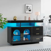 Madia buffet 120x40x80 cm con LED RGB; 3 cassetti e ante in acrilico nera HOMVRA