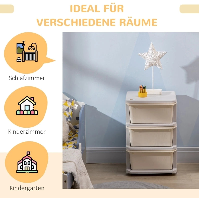 Mobile contenitore per bambini con 3 cassetti e seduta, crema