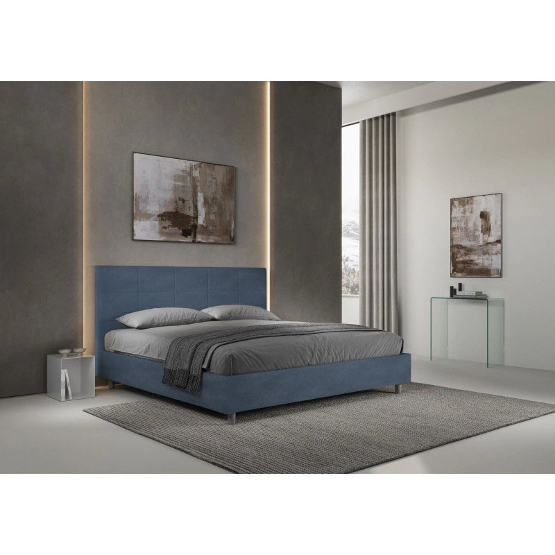 Letto imbottito Matrimoniale 190x190 cm Mika - Con rete,Microfibra,Blu