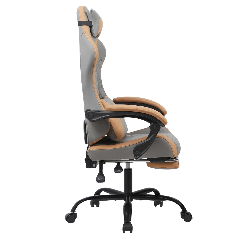 Sedia gaming grigia e marrone in PVC - schienale reclinabile fino a 135 gradi