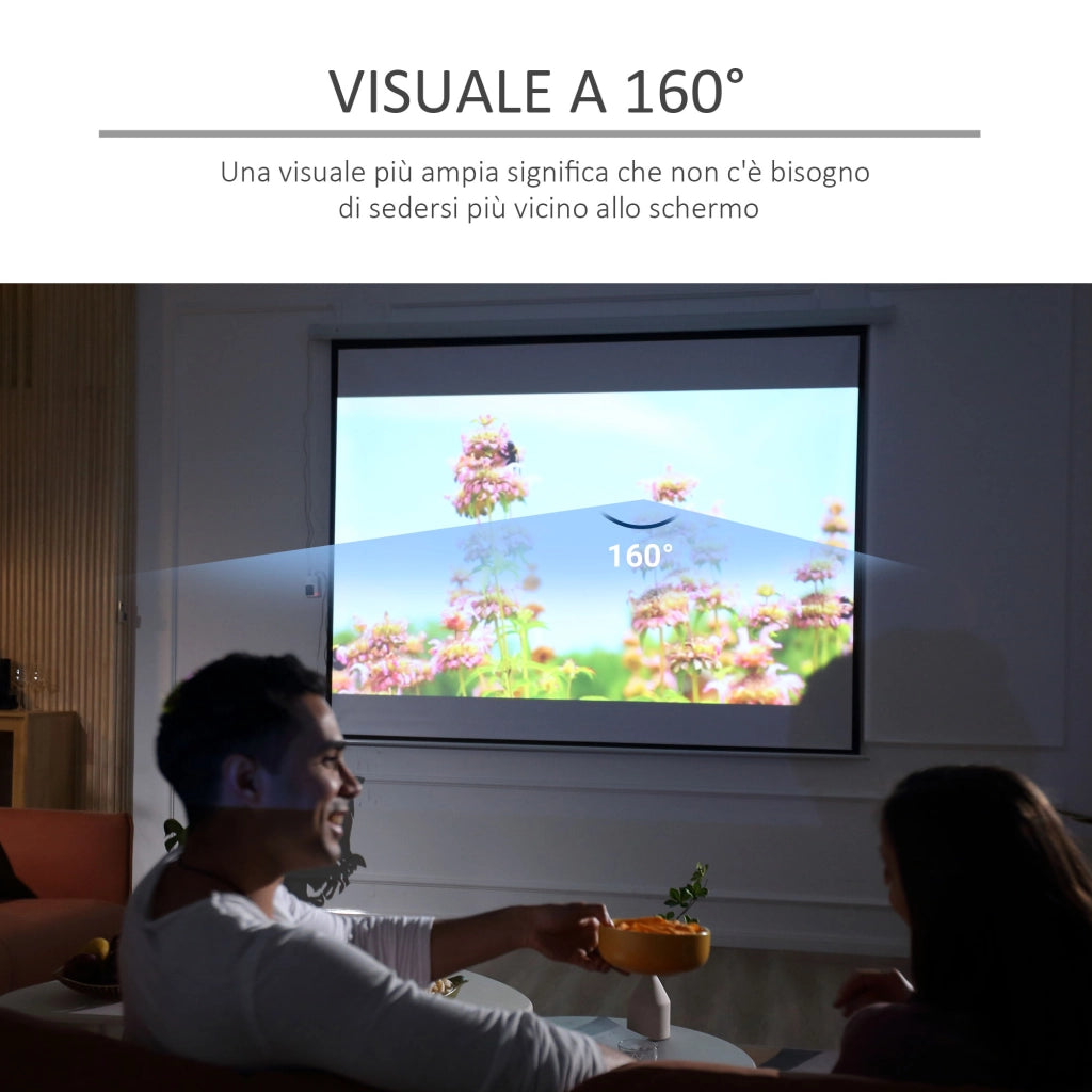 Schermo per Proiettore 120 Pollici Formato 4:3 Regolabile con Telecomando,Schermo di Proiezione Motorizzato Compatto,Installazione a Parete o Soffitto,244x183cm,Bianco