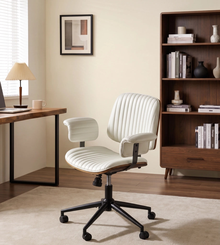 Sedia da ufficio in PU beige girevole con ruote