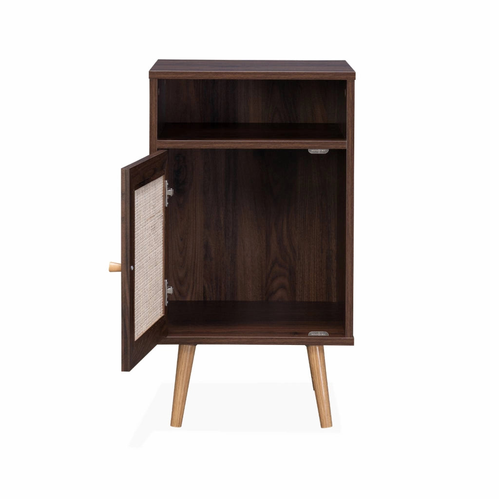 Comodino scandinavo in vimini, noce