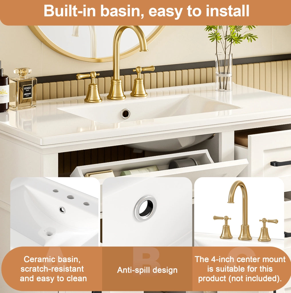 Mobile bagno bianco laccato 90x46x87 cm con lavabo in ceramica integrato e doppia anta