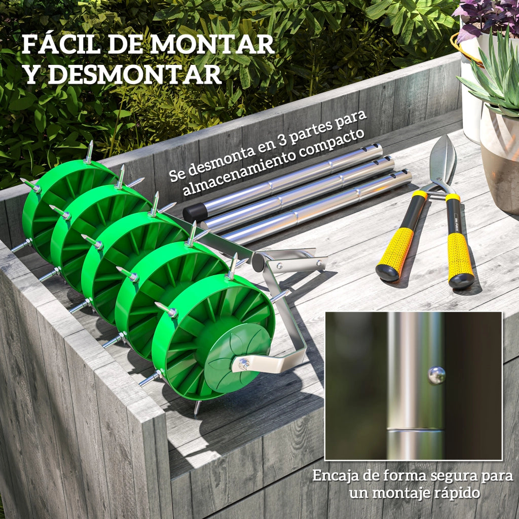 Rullo Aeratore per Prato con Chiodi ¨C Xylo ¨C Manico Smontabile 100cm Larghezza 45cm