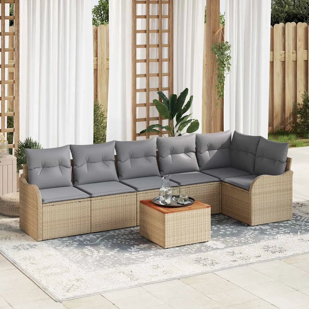 Set Divano da Giardino 7 pcs Beige e Grigio Chiaro polyrattan 3356131