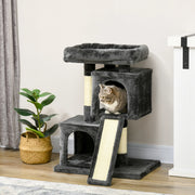 Tiragraffi angolare per gatti con colonna in sisal e tavoletta tiragraffi piattaforme e cucce grigio scuro 59 × 39 × 83 cm