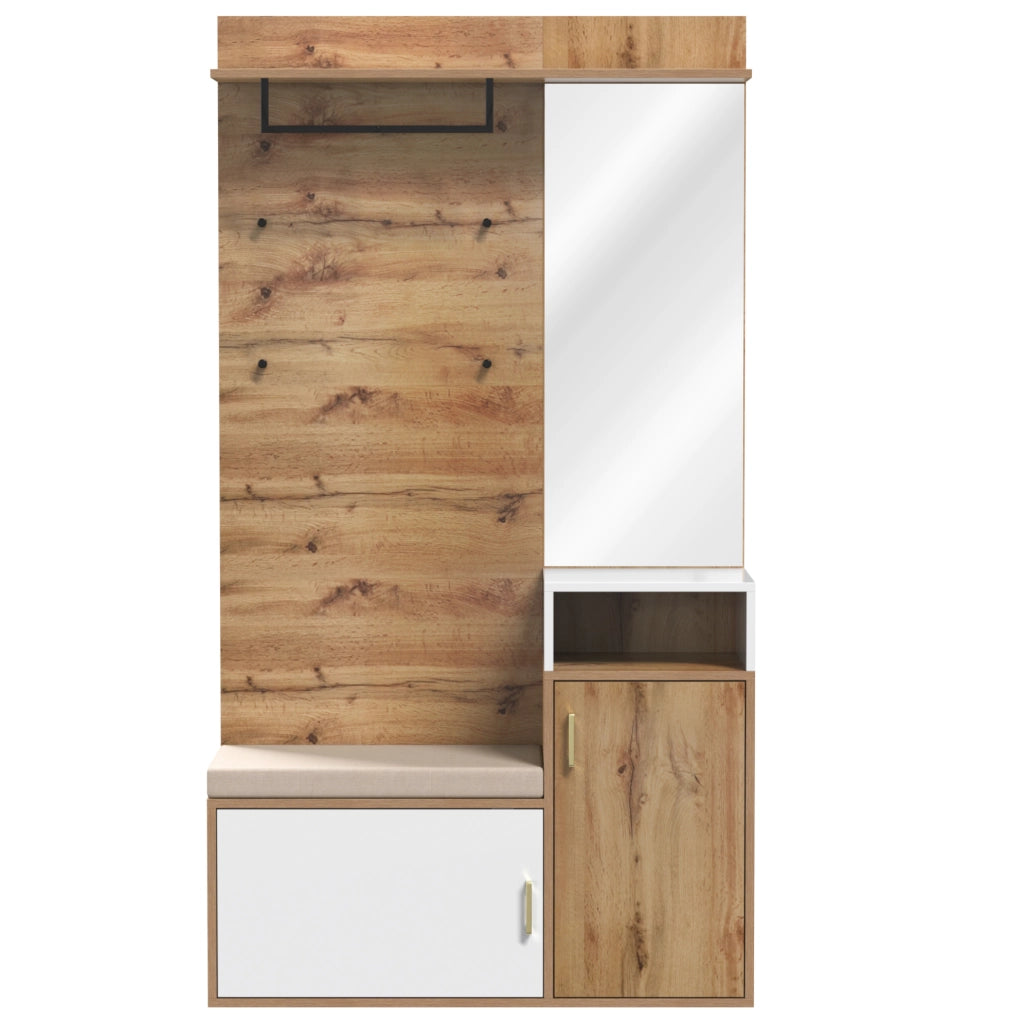 Set guardaroba ingresso bianco e legno con specchio e scarpiera