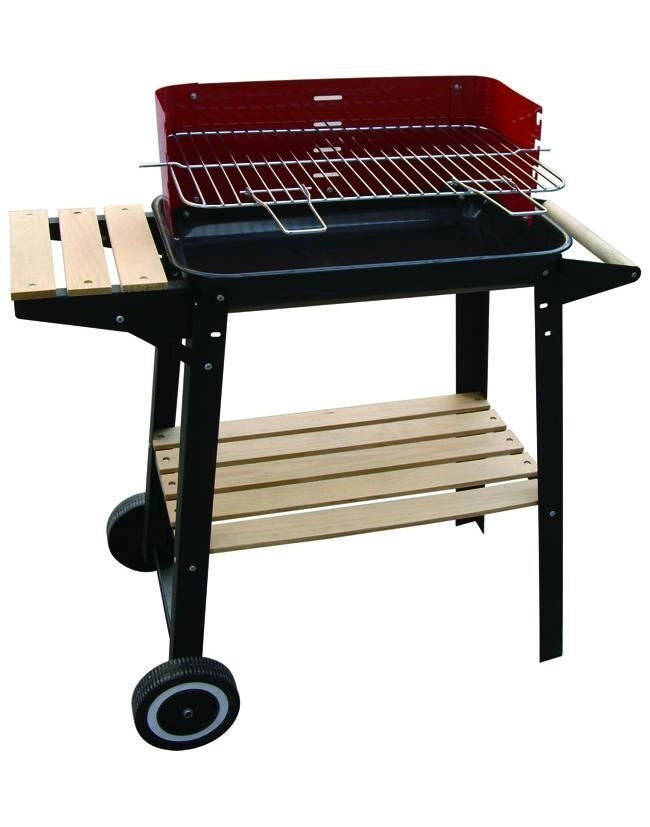Blinky 7879040 Woody-48 Barbecue a Carbonella con Ruote Piano Cottura 48x29 cm Griglia Cromata 5 Posizioni Ripiani in Legno