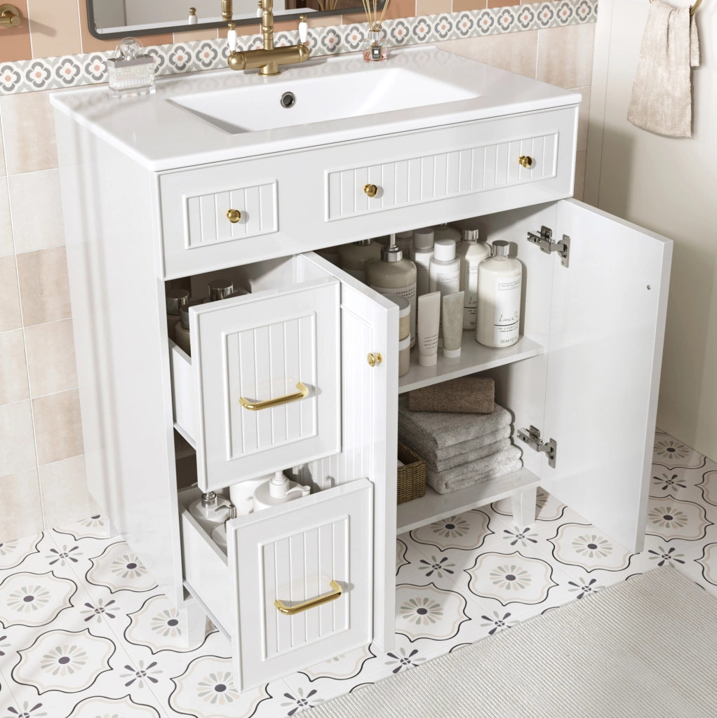 Mobile bagno freestanding con lavabo in ceramica, bianco