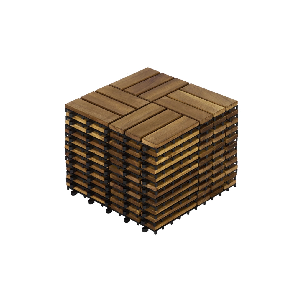 Piastrelle da esterno interbloccabili set da 11 pezzi in legno di acacia giallo 12 × 12 pollici
