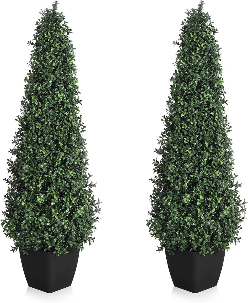 Set 2 Piante di Bosso Artificiale Topiaria 90 cm Resistenti UV per Ingresso