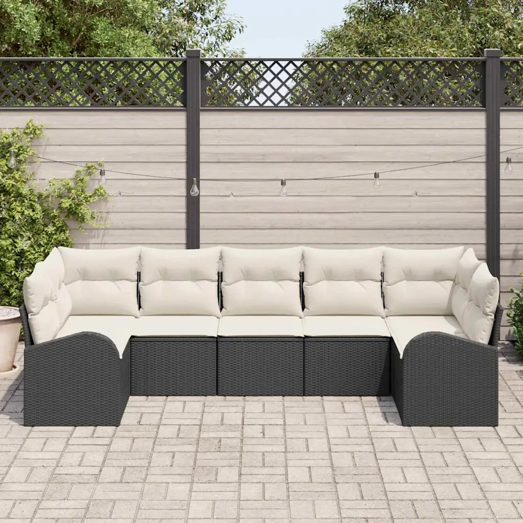 Set Divano da Giardino 7 pcs Nero e Bianco polyrattan