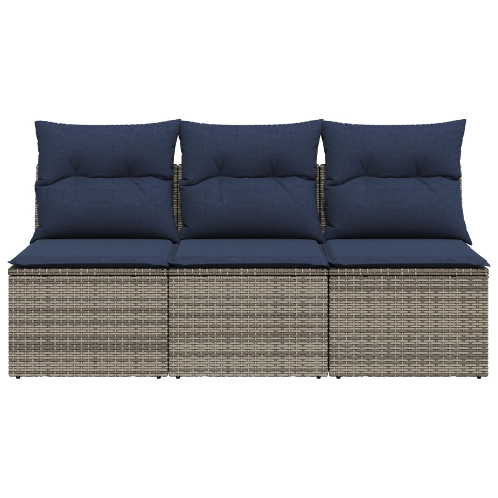 Divano da Giardino con Cuscini 3 Posti Grigio in Polyrattan 366166