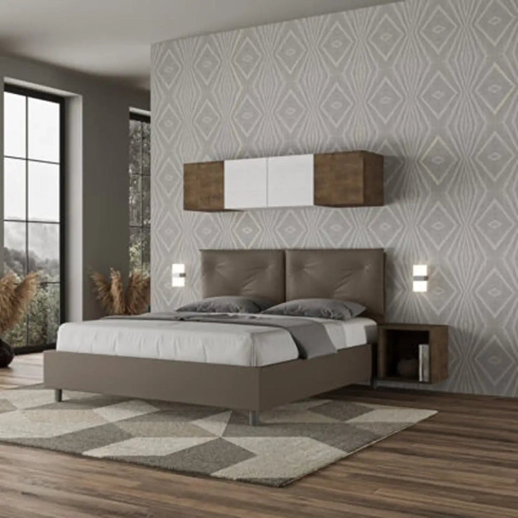 Letto matrimoniale contenitore imbottito 160x210 similpelle cappuccino Appia