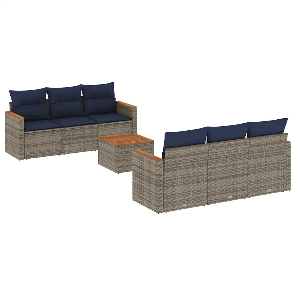 Set Divani da Giardino 7 pz con Cuscini Grigio in Polyrattan 3225795