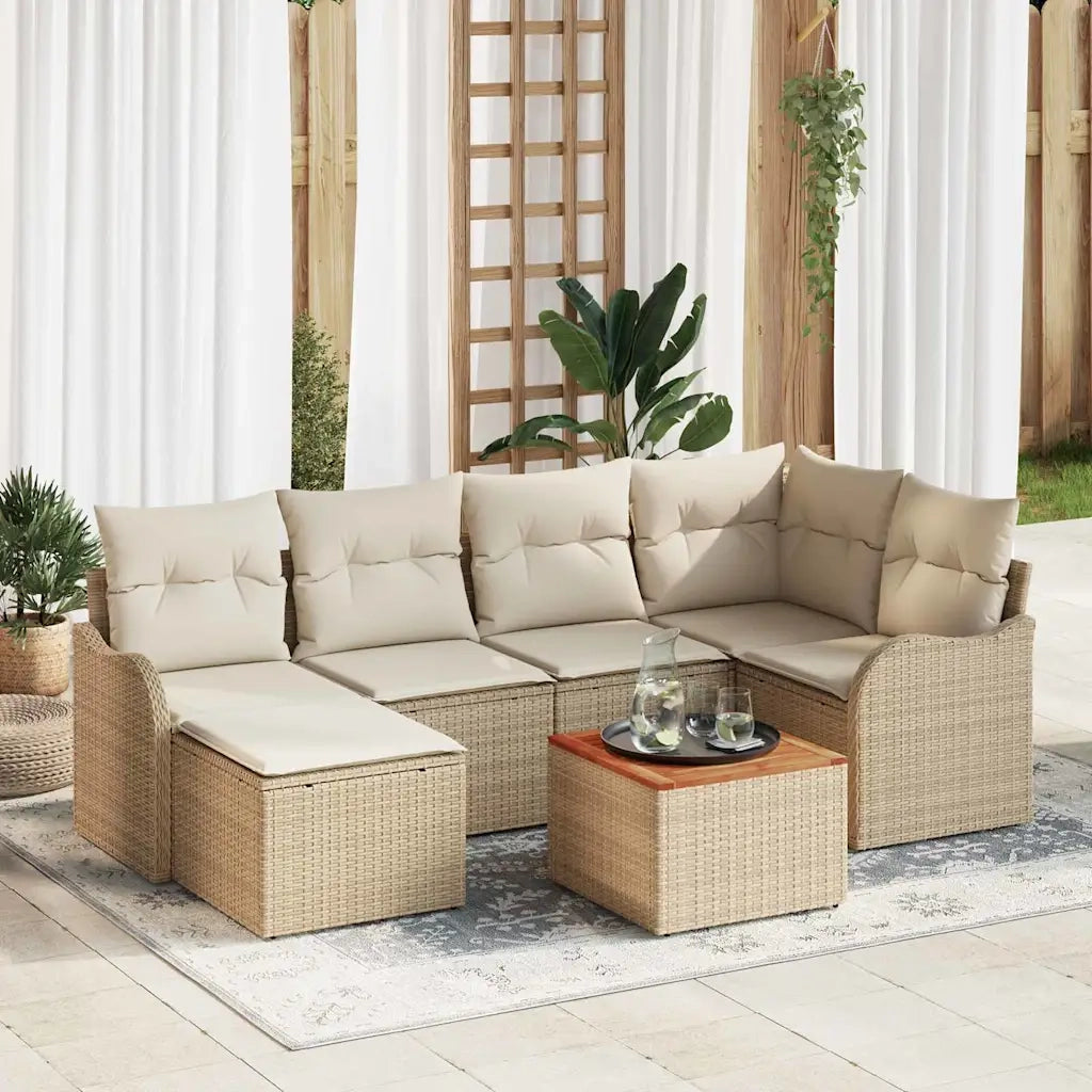 Set Divano da Giardino con cuscino 7 pcs Beige polyrattan