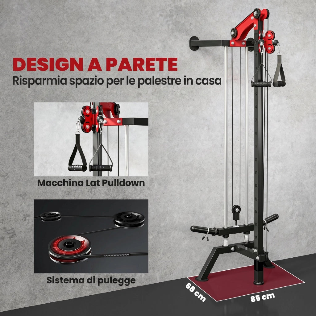 Cable Station, Wall-Mounted, Adjustable 16-Position Pulleys Machine, Black.