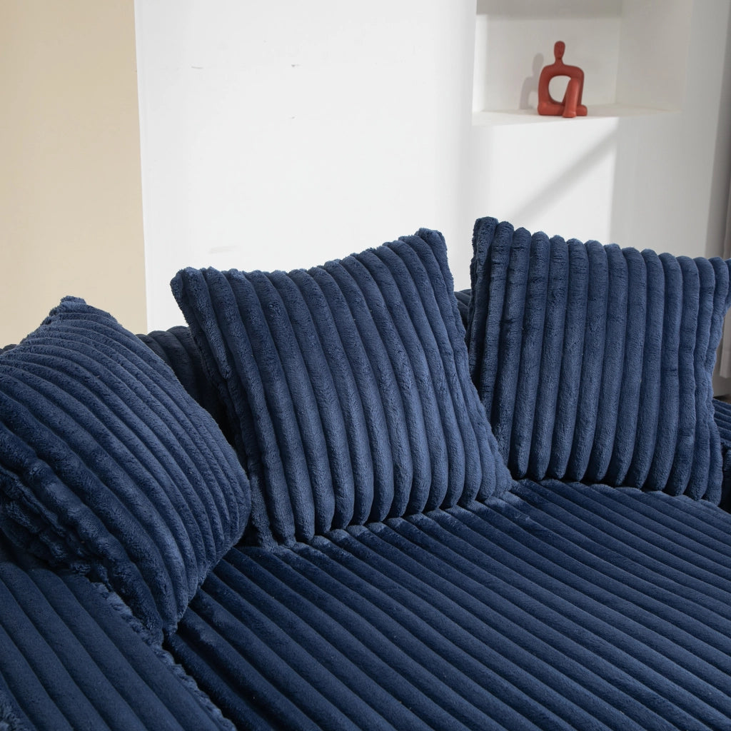 Chaise longue da interno 125x155x63 cm in velluto a coste blu navy con 3 cuscini