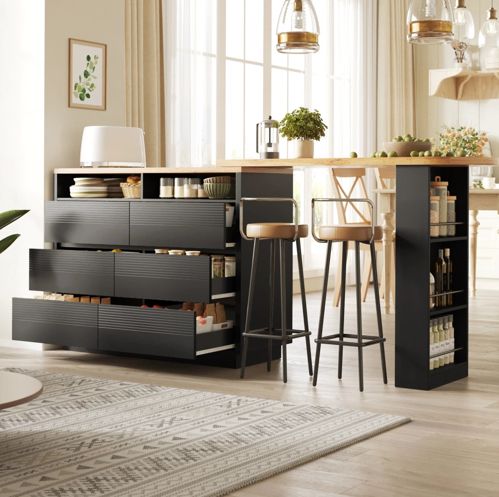 Tavolo bar estensibile nero con 6 cassetti in MDF