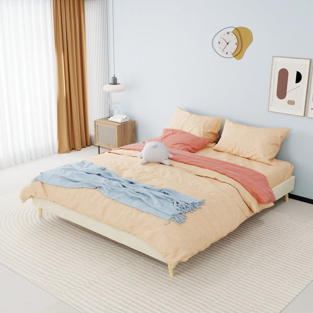Letto matrimoniale 160x200 cm in tessuto e metallo beige, stile moderno