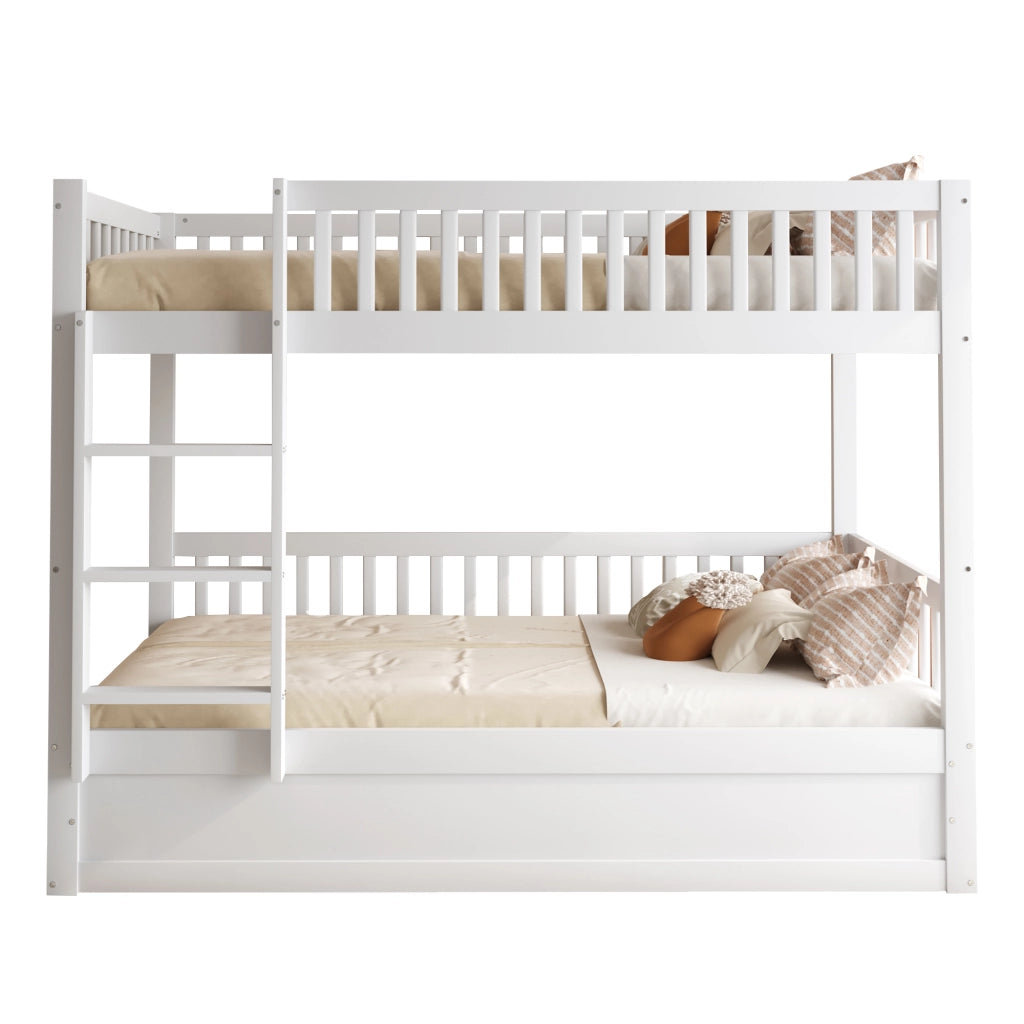 Letto a castello 90×200 cm con vano contenitore idraulico, senza materasso, in legno bianco