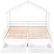 Letto casetta doppio 200×90 cm con 2 cassetti; sponda di sicurezza; senza materasso; bianco