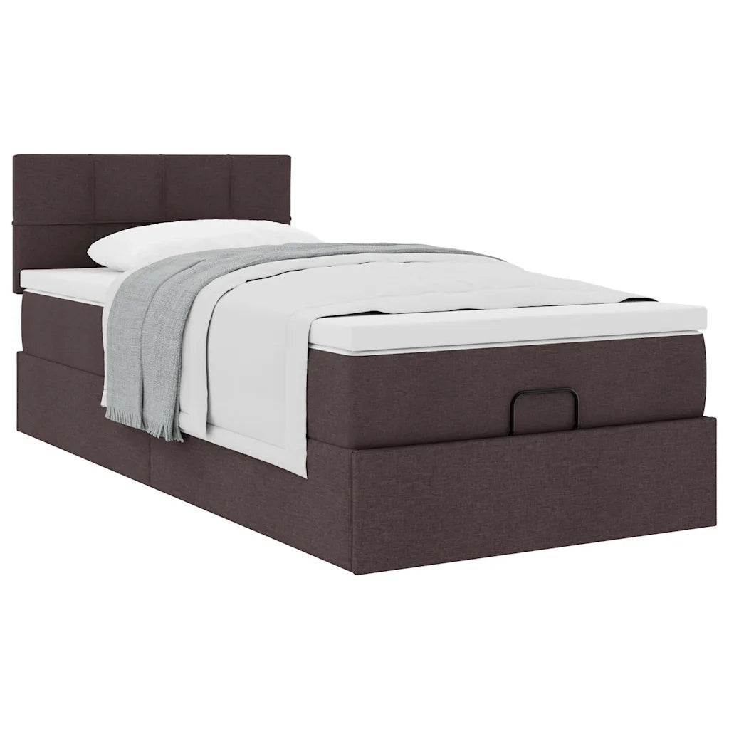 Pouf Letto con Materasso Marrone Scuro 90x200 cm in Tessuto 3311431