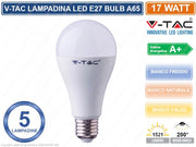KIT 5 V-TAC VT-2017 LAMPADINA LED E27 17W BULB A65 - Colore Luce:Bianco Caldo