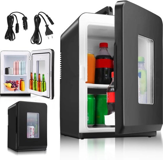 Mini frigorifero portatile - 15L Minibar - Raffreddamento e riscaldamento - AC/DC 230V/12V - Mini frigorifero portatile per auto, ufficio, camping e pasti in casa - Nero