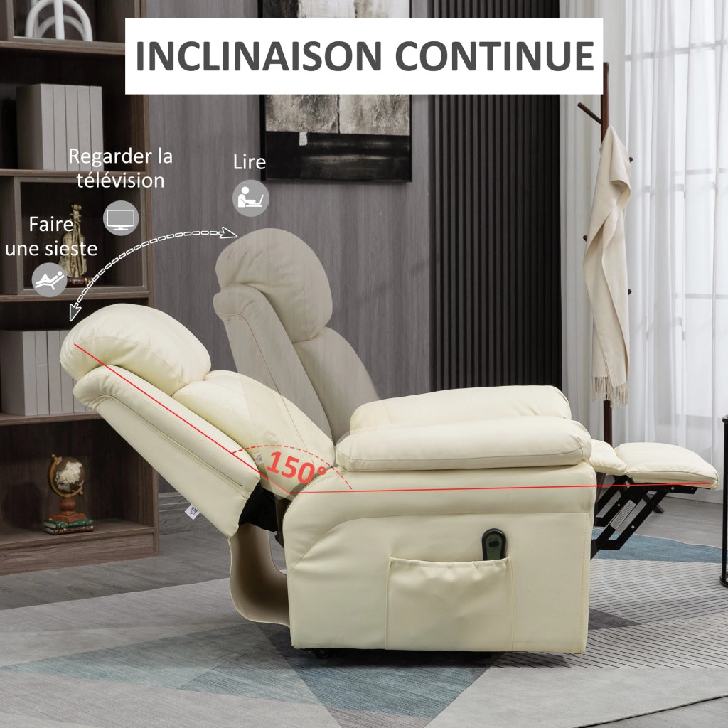 Poltrona Relax Elettrica Alzapersona ¨C Xylo ¨C Reclinabile con Poggiapiedi Similpelle Crema