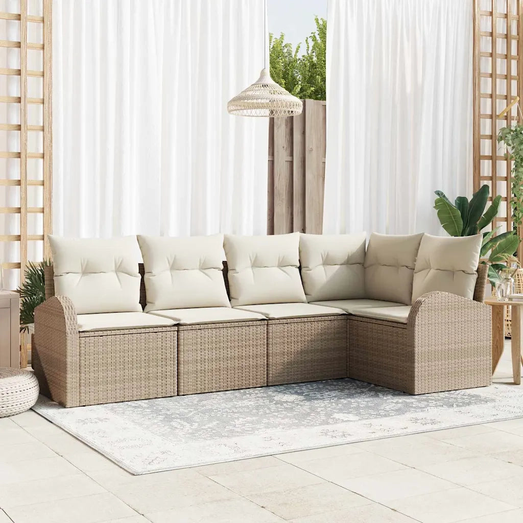 Set Divano da Giardino 5 pcs Beige e Bianco polyrattan