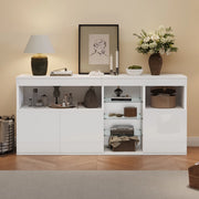 Credenza da soggiorno 155;5 x 35 x 72 cm con LED e finitura lucida; bianco