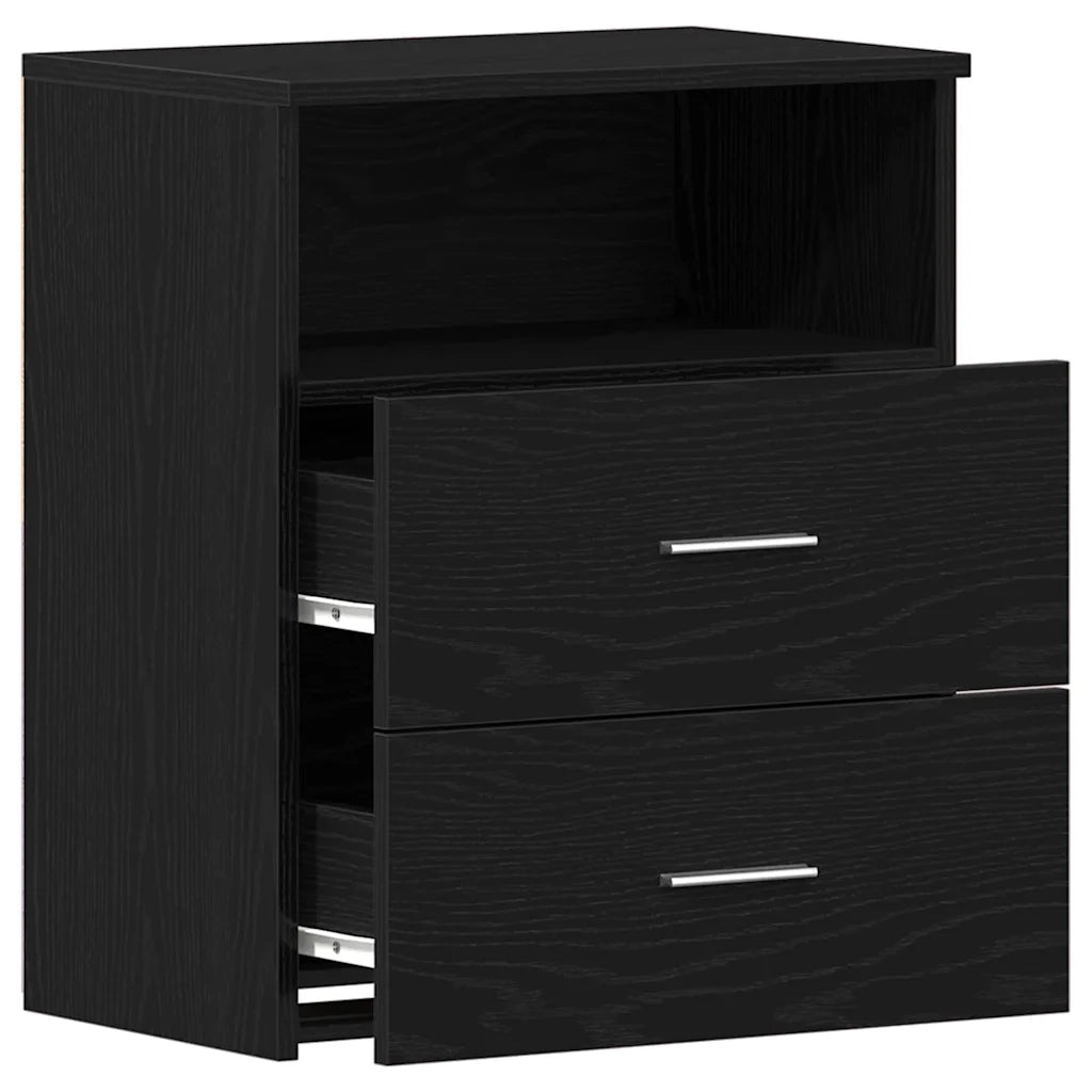 Comodino 2 pz-Set di 2 Tavolino da notte Rovere Nero 50 x 32 x 60cm Legno multistrato