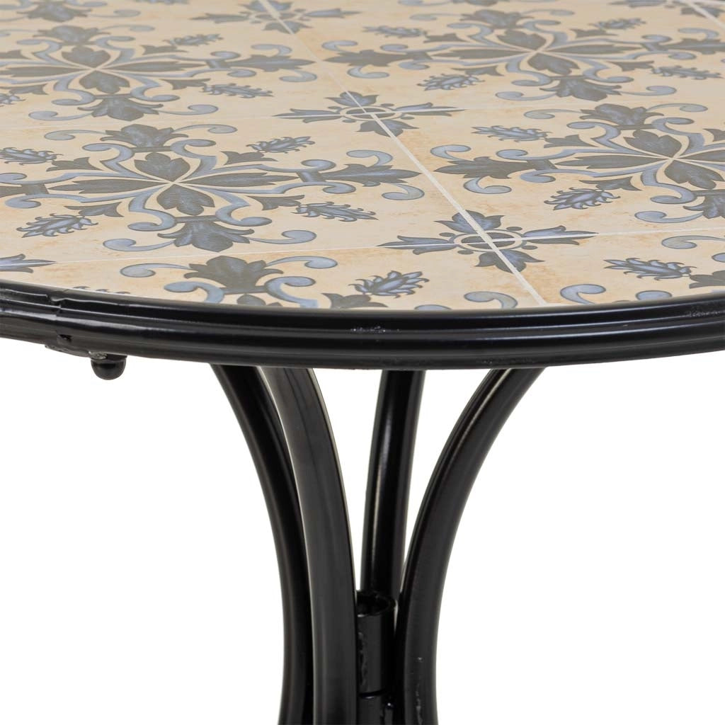Set tavolo e due sedie in mosaico Blu e ferro battuto