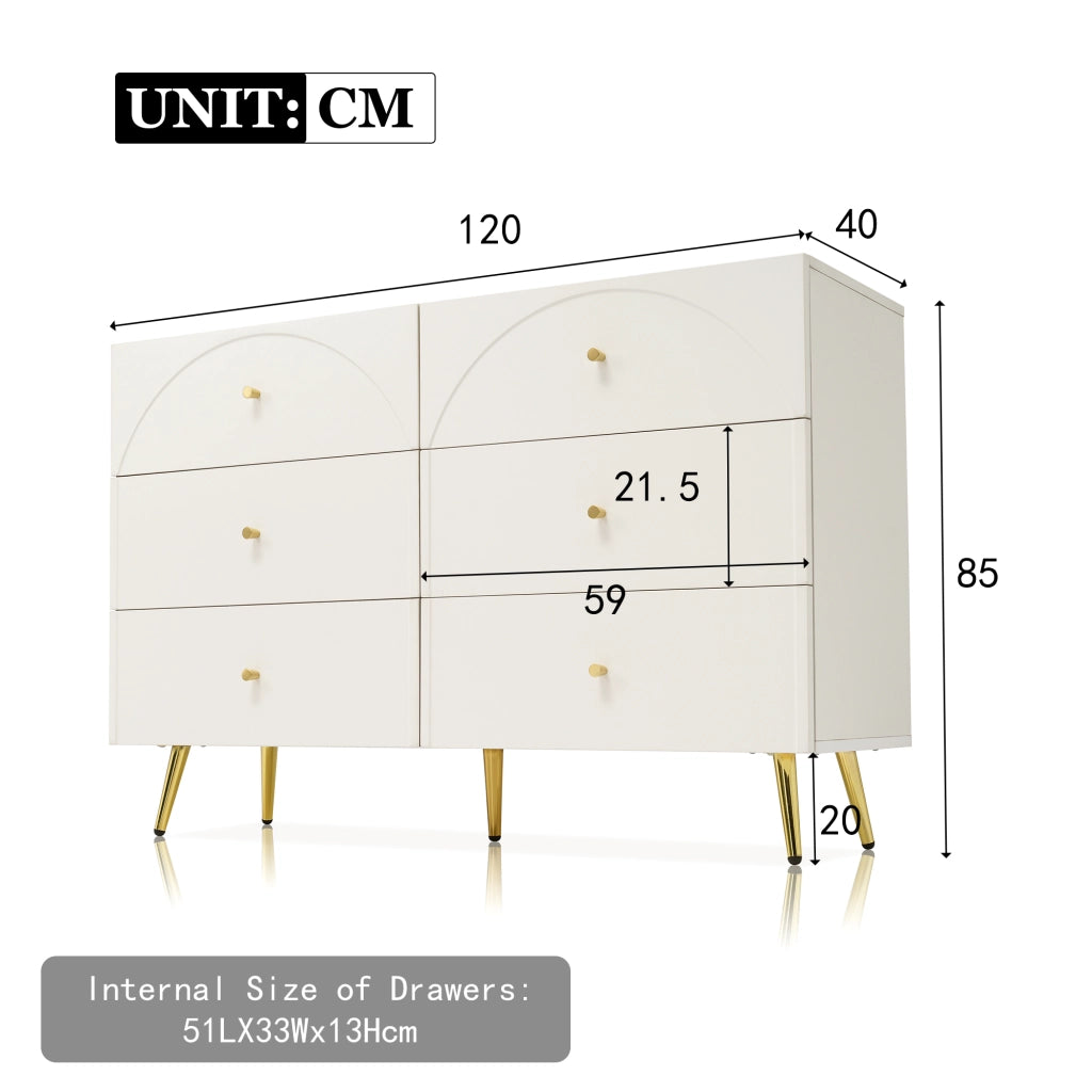 Credenza con cassetti in legno e metallo bianco crema