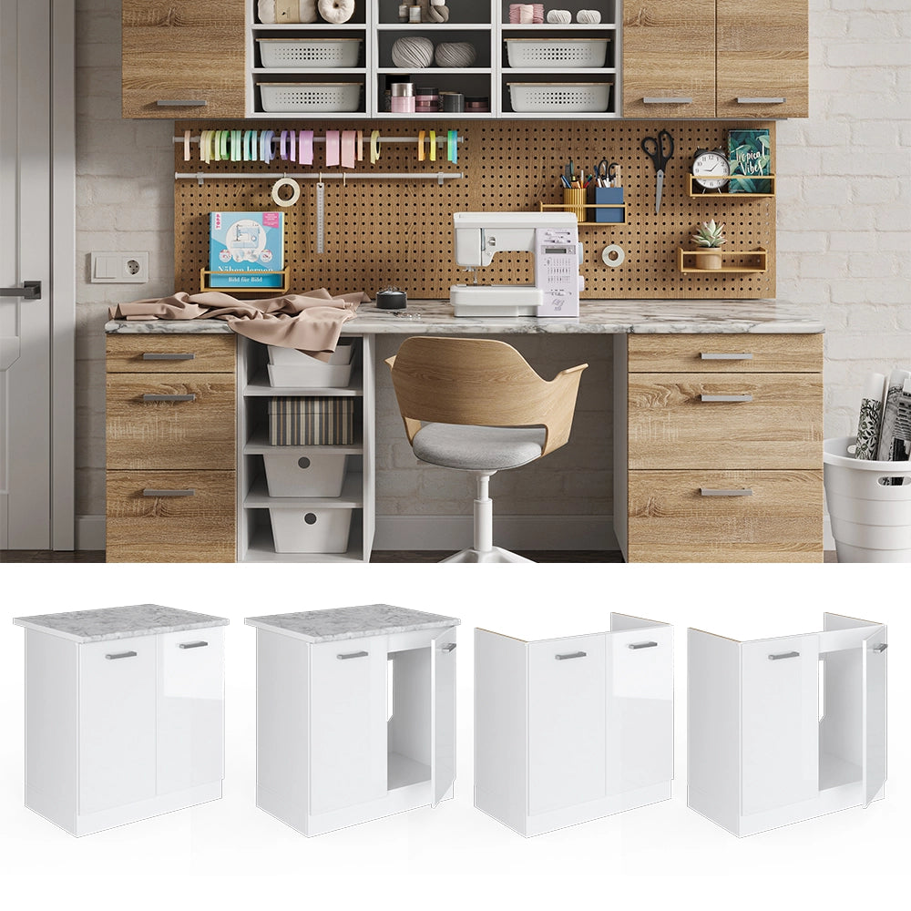 Vicco Base per lavello Bianco lucido 80 cm con ante, senza piano di lavoro
