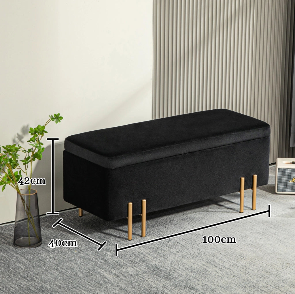 Panca contenitore imbottita nera 100 x 40 x 42 cm