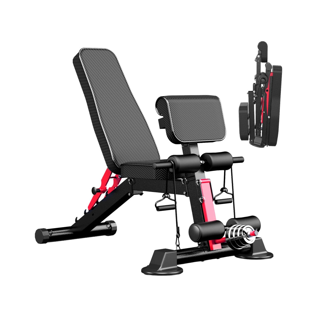 Kinetix - Panca da Fitness Multifunzione Pieghevole 62,5x89,2 cm Con Elastici Inclinabile in Acciaio Nero