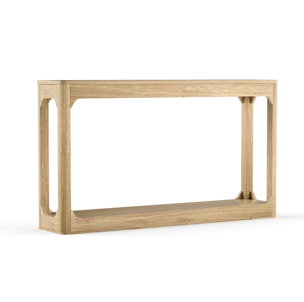 Tavolo consolle 140 cm a 2 ripiani aperti in MDF colore naturale per ingresso