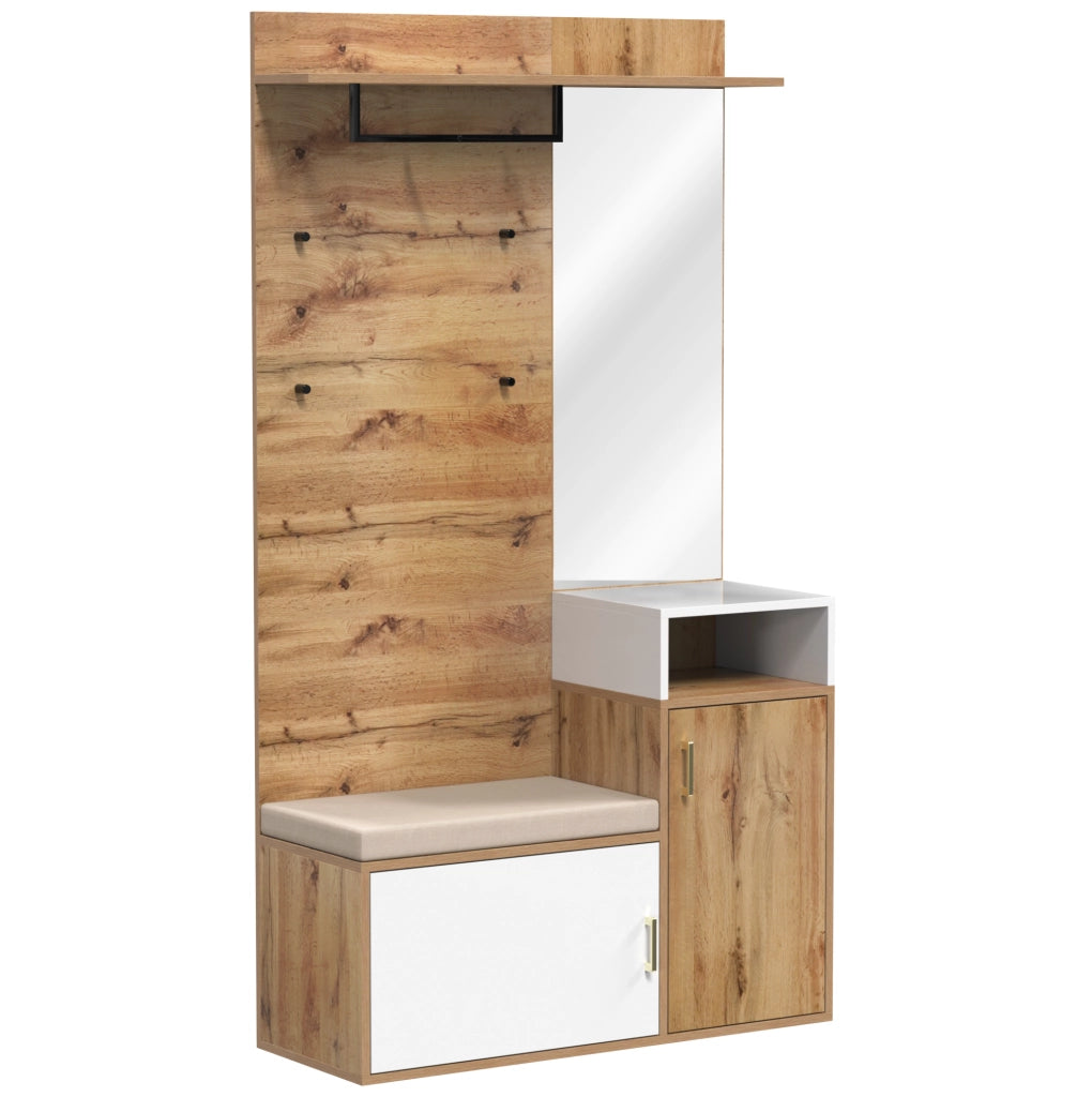 Set guardaroba ingresso bianco e legno con specchio e scarpiera