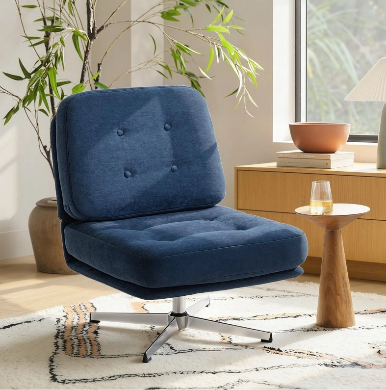 Sedia girevole imbottita in chenille blu